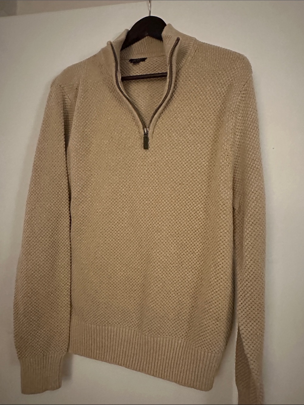 J. Crew Men's Beige Half-Zip Textured Knit Sweater